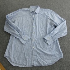 Canali Shirt Mens 17 Blue Check Made In Italy Dress Long Sleeve Button Front