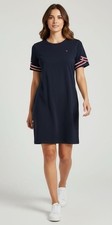 Women’s Petite Large T Shirt Dress Tommy Hilfiger Navy With Trim Jersey Nautical