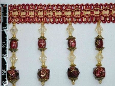 3" Exquisite Tassel Fringe Marble Bead Trim Burgundy Per Yard