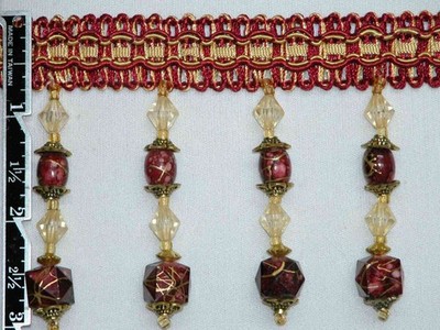 3'' Exquisite Tassel Fringe Marble Bead Trim Burgundy Per Yard