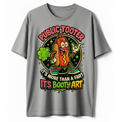 Public Tooter Fart Joke Hot Dog Booty Art Funny Novelty T-Shirt, Sarcastic Tee