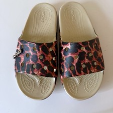 Crocs Classic Animal REMIX Slide 207841 Leopard Print Men's 9 Womens 11 EUC