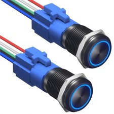 2PCS 16mm Push Button Switch 12V DC Latching On/Off Waterproof LED with Blue