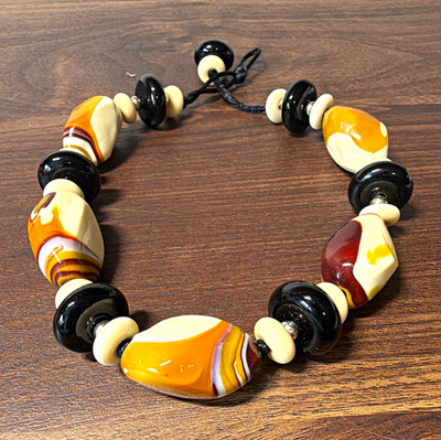 Antica Murrina Multicolor Glass Beaded Bracelet Tie Cord Oval!!!
