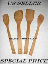 4 pcs Cooking Set Solid Wood Bamboo Spoon Fork Spatula Turner Kitchen Utensils