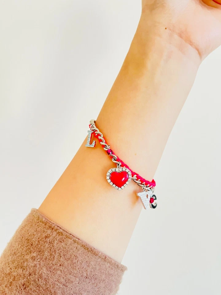 Pulsera Swarovski Love Heart Charm alfabeto cristales brillantes rosa rojo, plata Foto 4 de 4