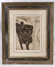 Vintage Abstract Modernist Etching of Male Figure Signed B. Ribotstoy 10/50