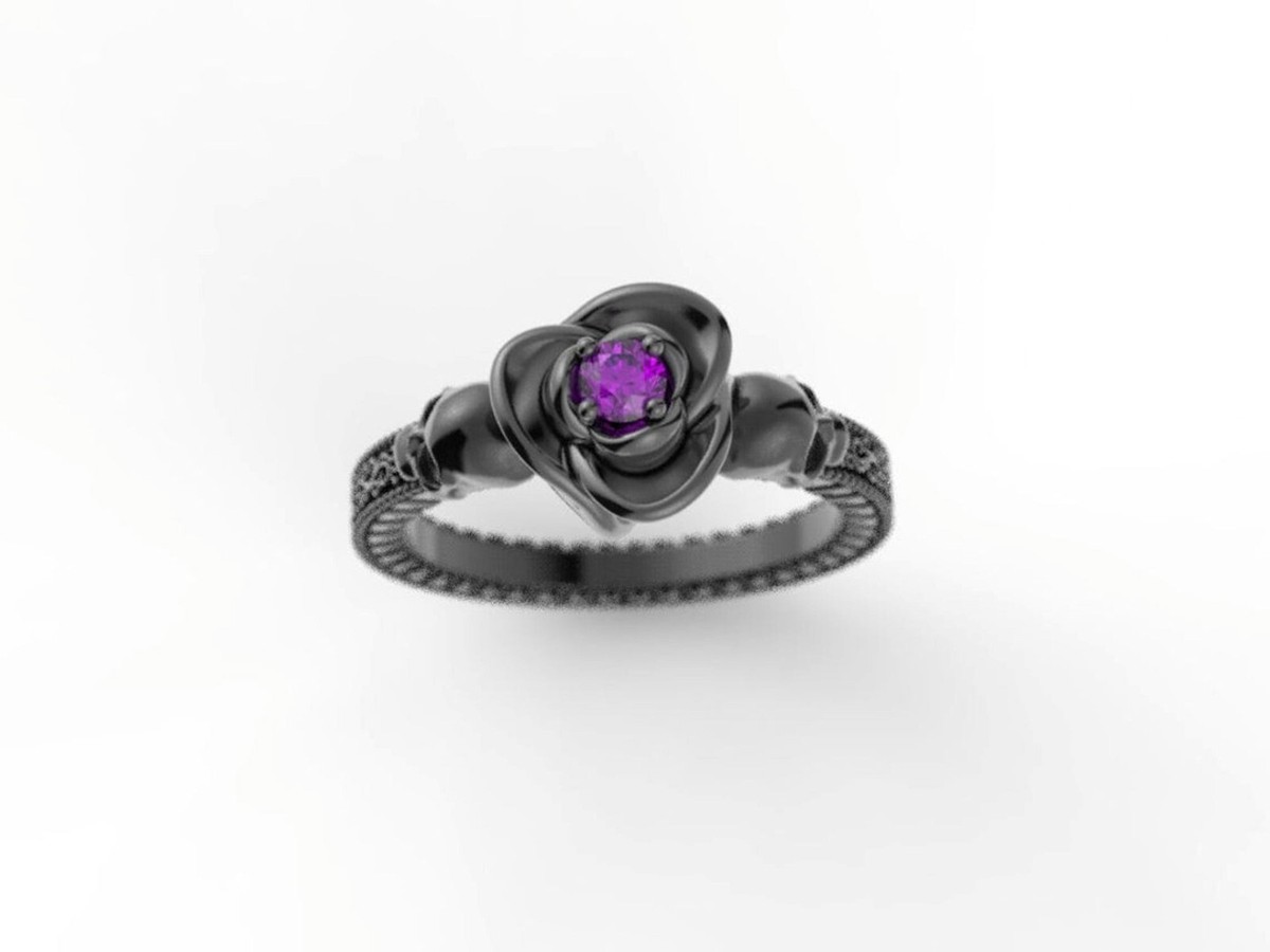 Gothic Skull Engagement Ring Unique Flower Rose Ring Stunning Ring in 925  Silver