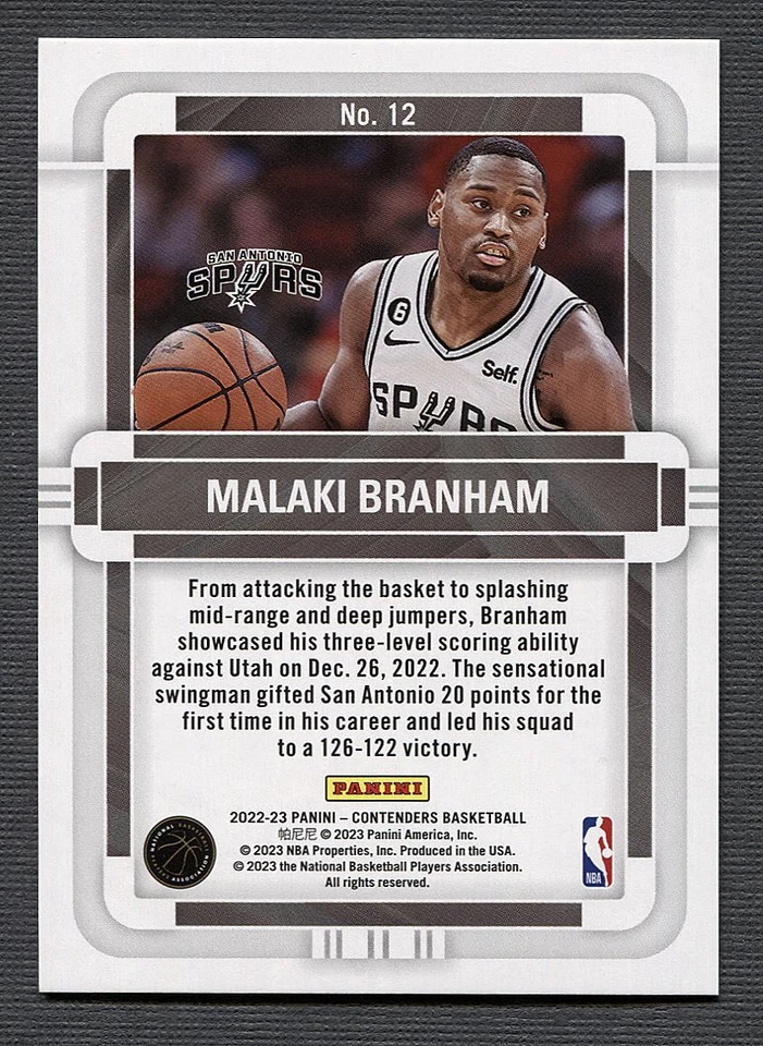 2022 Panini Contenders Rookie of the Year Contenders #12 Malaki Branham RC - Image 2 of 2