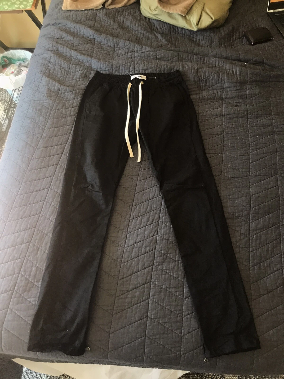 Fashion Nova Mens Black Elastic Waist Drawstring Jogger Pants w/ Zipper ~ Size M