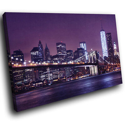 Sc513 Purple New York City Skyline Landscape Canvas Wall Art Large Picture Print - New York Cityscape Wall Art