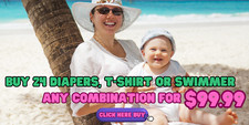 Buy 24 cotton baby diapers or swimwear with matching tshirts
