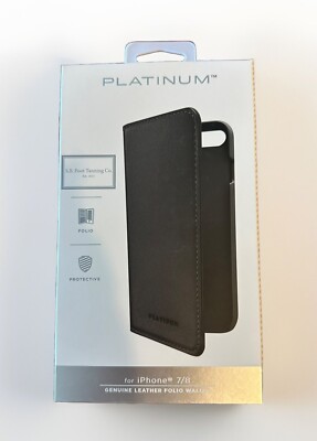 Platinum Leather Folio Case for iPhone 7 8 - Black  New in Box Wallet Phone Case