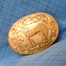 Western Horse Belt Buckle Cowboy Cowgirl Vtg Crumrine El Arturo Bronze .SHY038