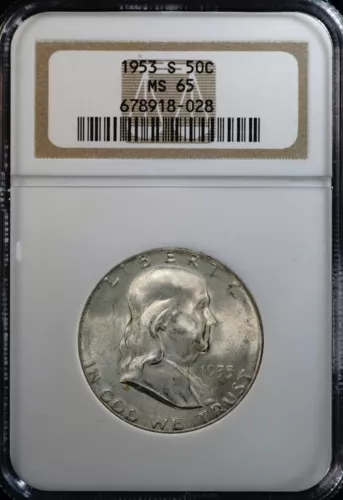1953-S Silver Franklin Half Dollar NGC MS65 918