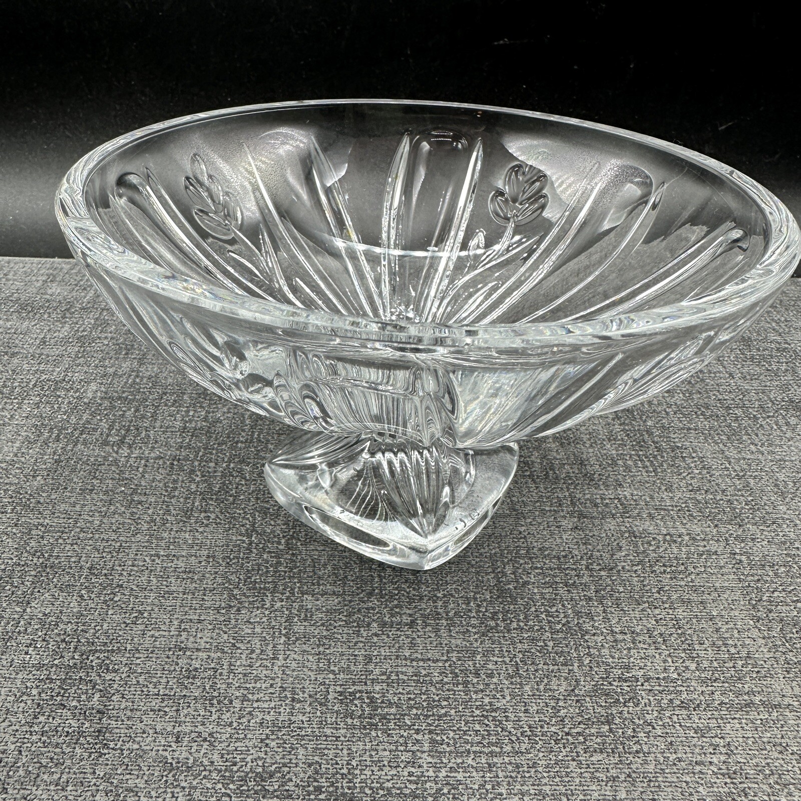 Footed Square Candy Crystal Bowl Czech Republic Pedestal 24% Full Lead Vtg