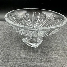Footed Square Candy Crystal Bowl Czech Republic Pedestal 24% Full Lead Vtg