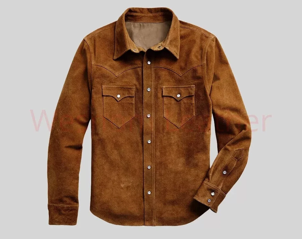 Men's Western American Real Suede Leather Trucker Premium Scully Shirt Jacket - Image 4 of 4