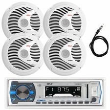 Pyle Marine Bluetooth Radio, 4x 6.5" Marine Grade White Speakers, Antenna - 40"