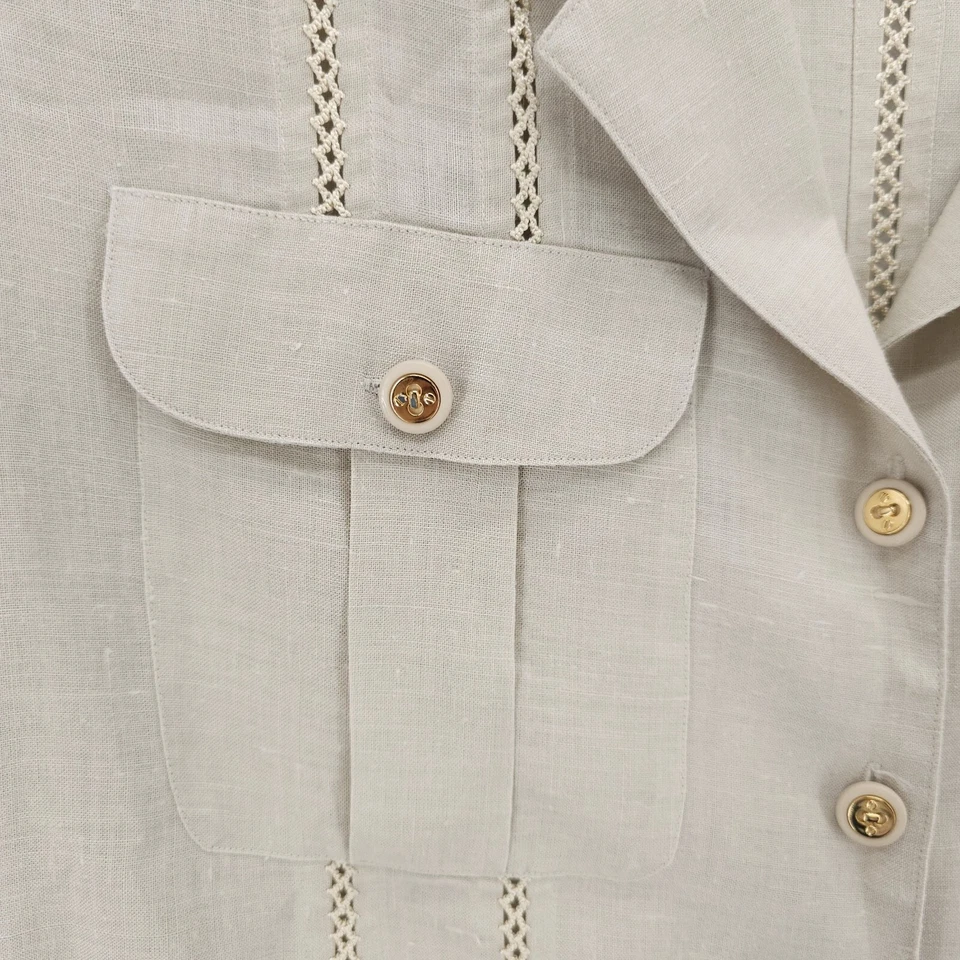 Blusa STARINGTON Vintage 100% Lino Beige Natural Detalle Crochet Usada en Excelente Condición Talla 10 Foto 2 de 4