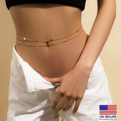 Women 2PC Set Waist Luxury Belly Chain Simple Lines Disc Ball Body Jewelry 0370 - Image 1 of 4