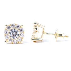 Authentic Mens Small 14K Gold Plated Round Honey Comb Cluster Circle Stud Earrings