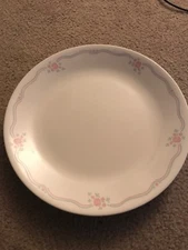 5 Corelle Corning English Breakfast 10.25" Dinner Plates Pink Roses Blue Ribbon