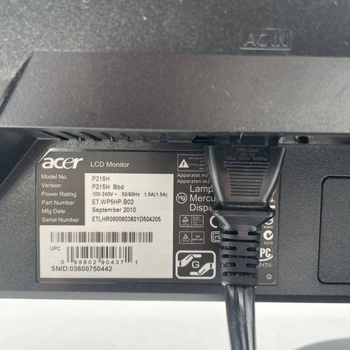 ACER P215H MONITOR 21.5 inch LCD DVI VGA 1920 x 1080 Widescreen Tested Works - Picture 11 of 11