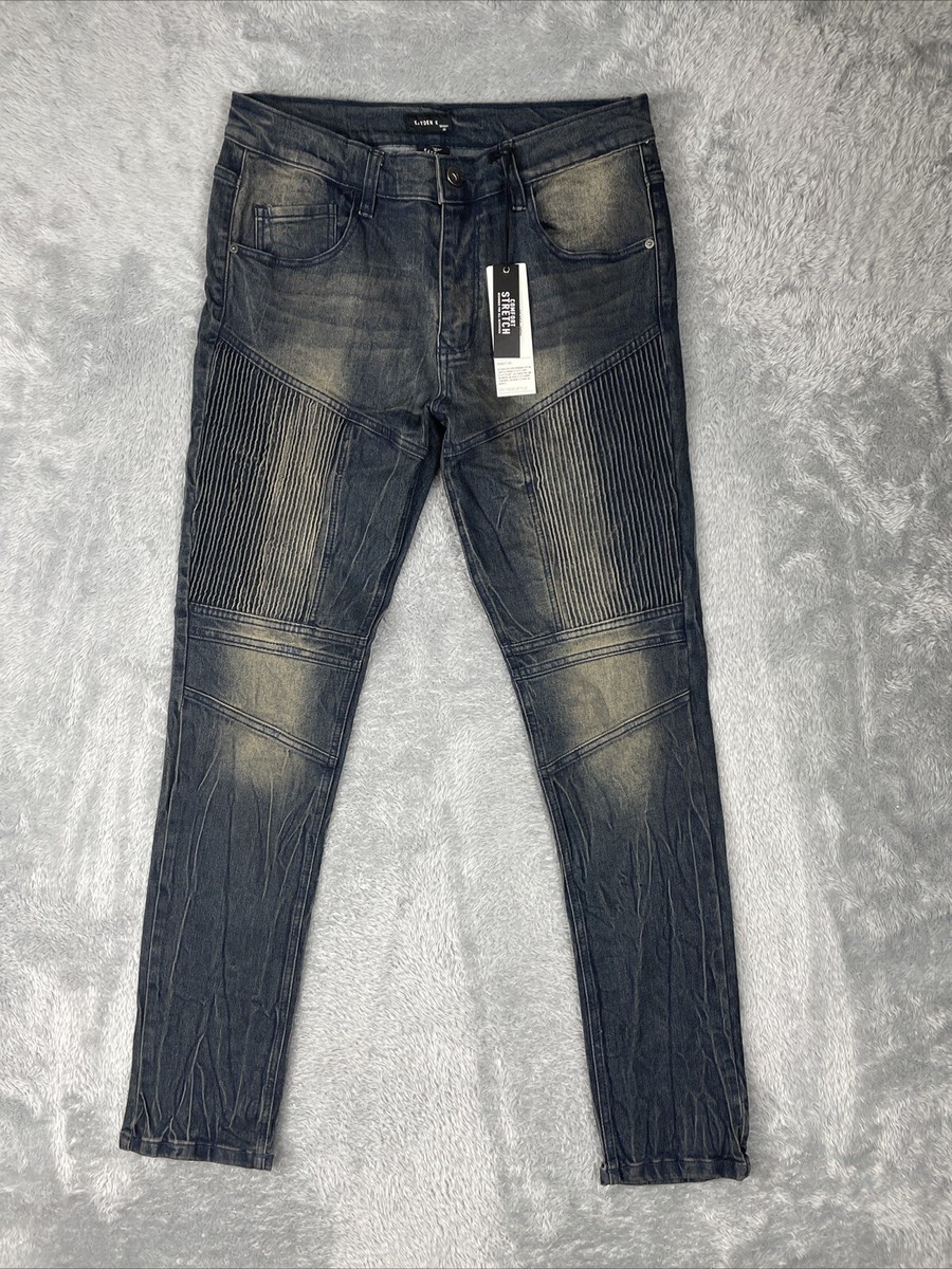 Kayden K Jeans Men's 33x32* (Actual) Blue Skinny Moto Stretch
