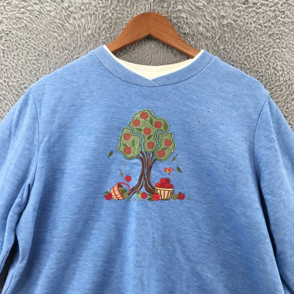 Studio Works Sweatshirt Womens Large Blue Cotton Blend Pullover Long Sleeve - Image 2 of 4