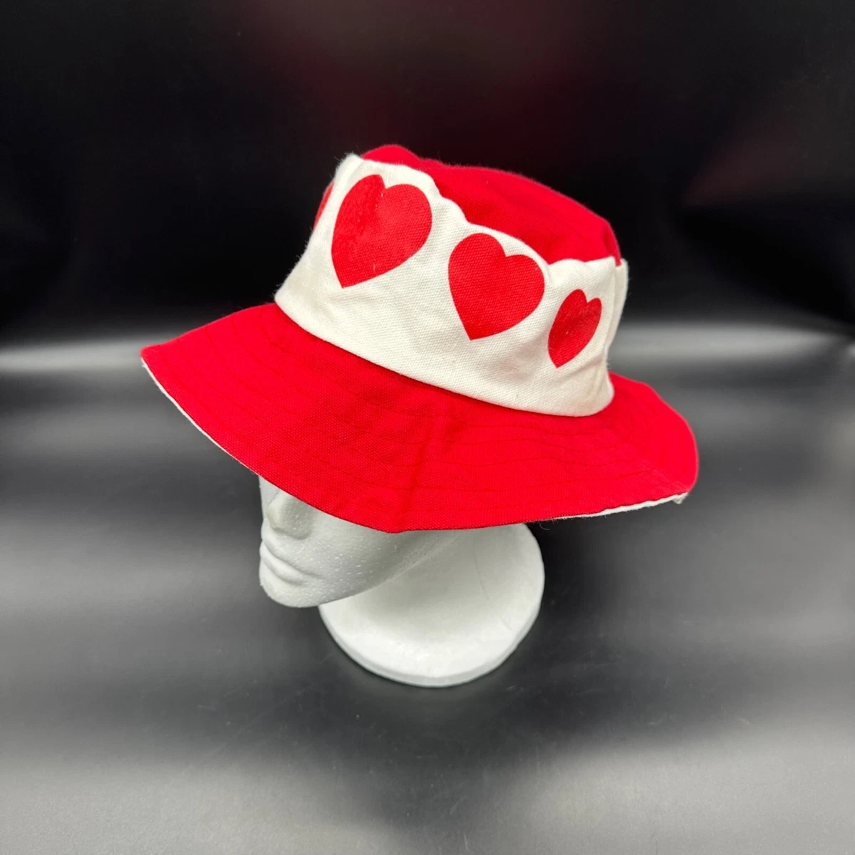 Bundle Of Two Bucket Style Hats Womens Vintage Polyester Red Cream Vintage Red Bonnet Hat, 1960s-70s Women Hat, Vintage Bucket  main image 3