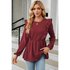 Ruffled Round Neck Balloon Sleeve Blouse