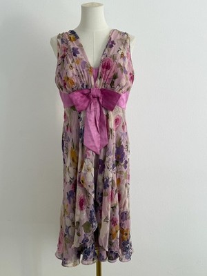 Luisa Spagnoli Seide Kleid Rosa Blumen Schleife Cocktail Festlich 44 M Vintage