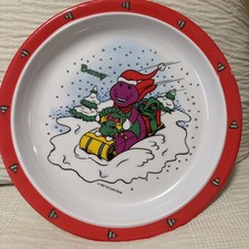 Kids Plate Barney Baby Bop VTG 1993 8.5" Purple Dinosaur Melamine holiday