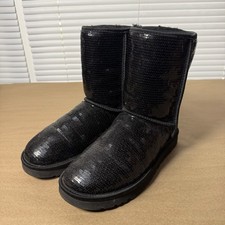 3161 UGG Australia Classic RARE Short SPARKLES Black Sequin Boots Size 7