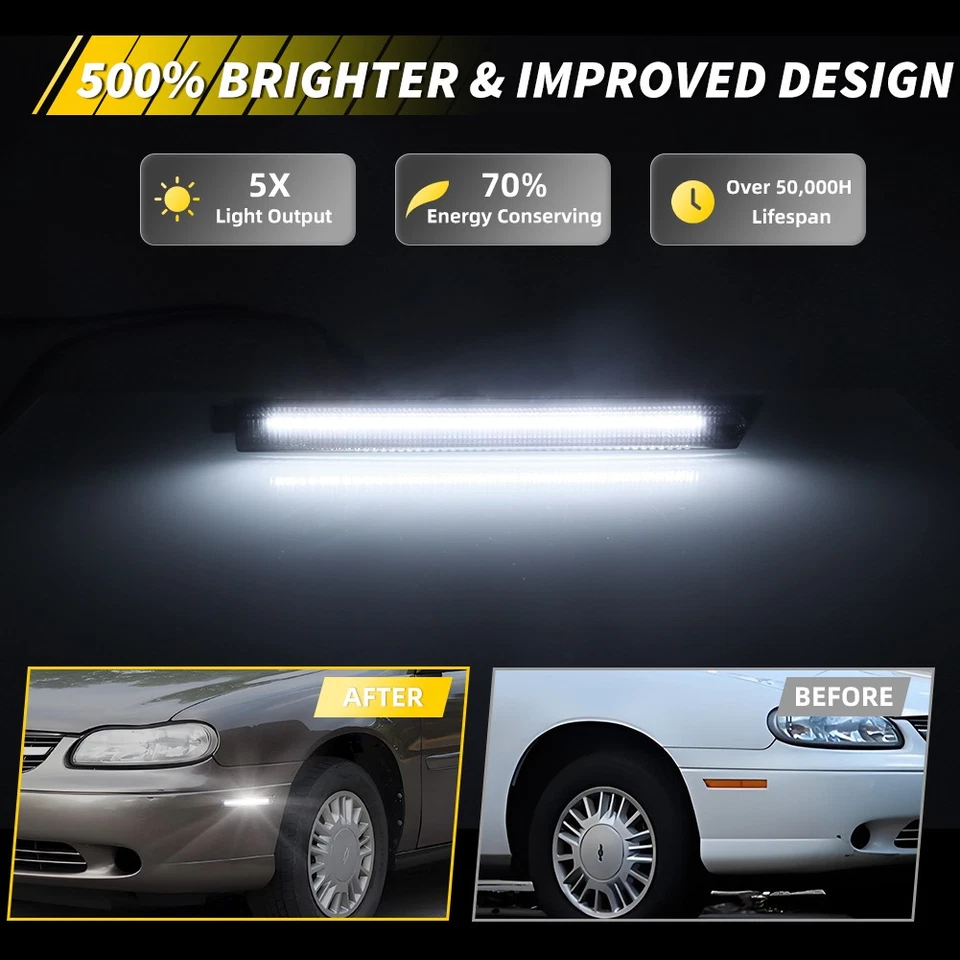 Luces LED delanteras laterales blancas ahumadas para 97-03 Chevy Malibu y 04-05 Classic Foto 2 de 4