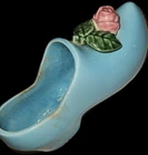Vintage McCoy Blue Pottery Shoe Planter With  Pink Rose