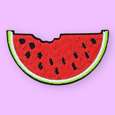 RED WATERMELON SLICE SUMMER FRUIT FOOD IRON ON EMBROIDERED PATCH 2.25" X 1.4"