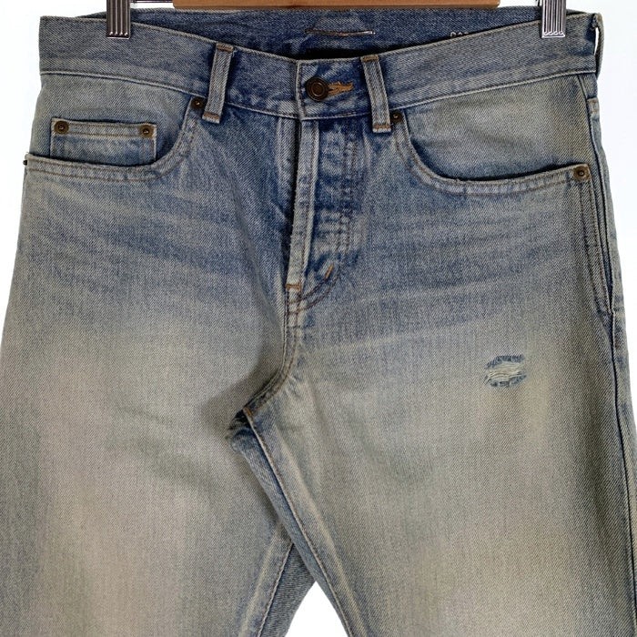 Pantaloni denim Saint Laurent Paris usati danneggiati conici indaco 2021 670614 usati