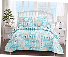 3 Piece Beach Quilt Set Size Coastal Bedding Set Blue Green King Lake Green