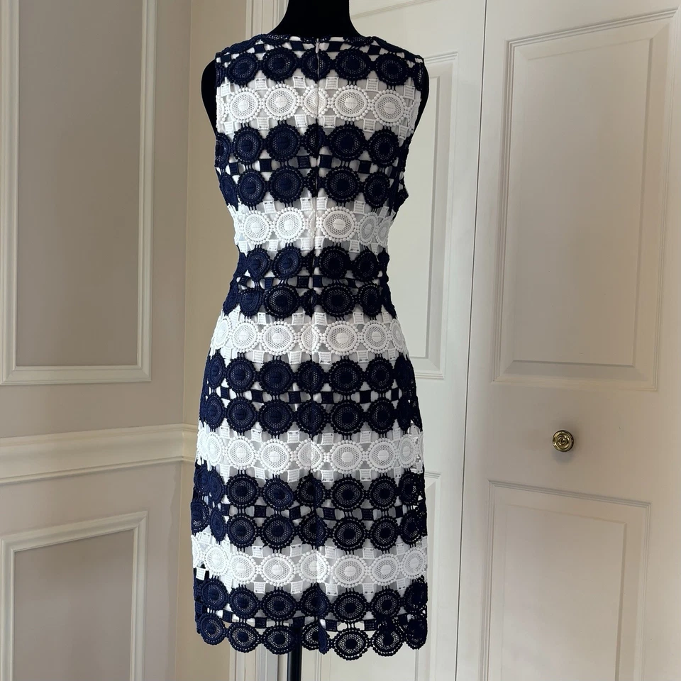 Navy and White Crochet Lace Knee High Sleeveless Dress size S Travel Bridal - Image 2 of 4