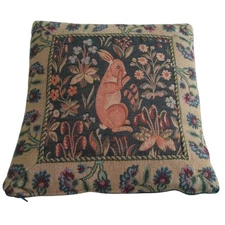 Vintage European Style Tapestry Pillow Medieval Upright Rabbit Lapin Debout