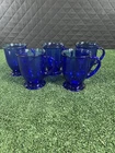 5 Vintage Anchor Hocking Cobalt Blue Glass 5" Footed Pedestal Coffee Mug 16oz