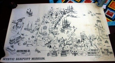 Vintage Mystic Seaport Connecticut 1979 Map w/ Special Signature - See Below #2