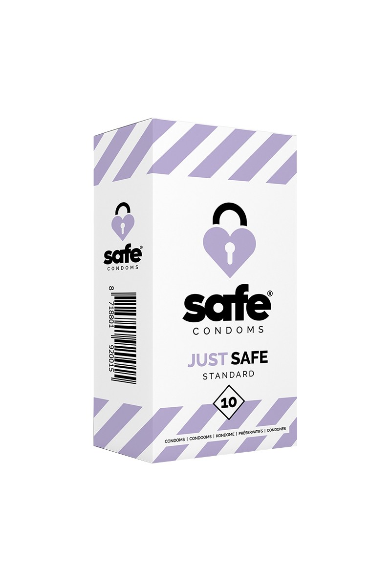10 préservatifs Just Safe Standard lubrifiés pour une protection fiable et ultra douce