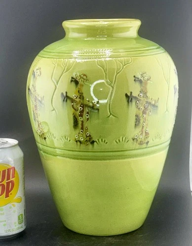 Weller Pottery Rhead Faience Jap Birdimal Geisha Vase In Excellent Condition