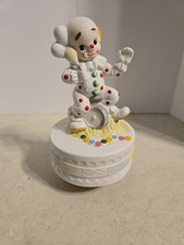 VINTAGE CIRCUS CLOWN SITTING ON A UNICYCLE WITH BALLOONS MUSIC BOX