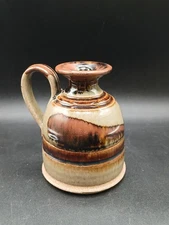 Handmade Pottery dish creamer syrup  5" tall signed