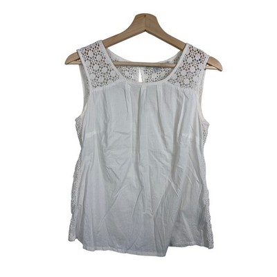Boden Womens White Cotton Crochet Lace Sleeveless Pleated Peplum Top Size US 6