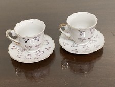 Two Miniature Bone China Teacup  Saucer Gold Trim Scalloped Rim Japan